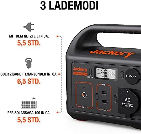 Jackery Explorer 240, 240Wh/67200mAh Tragbare Powerstation Mobiler Stromspeicher mit Reinen Sinuswel