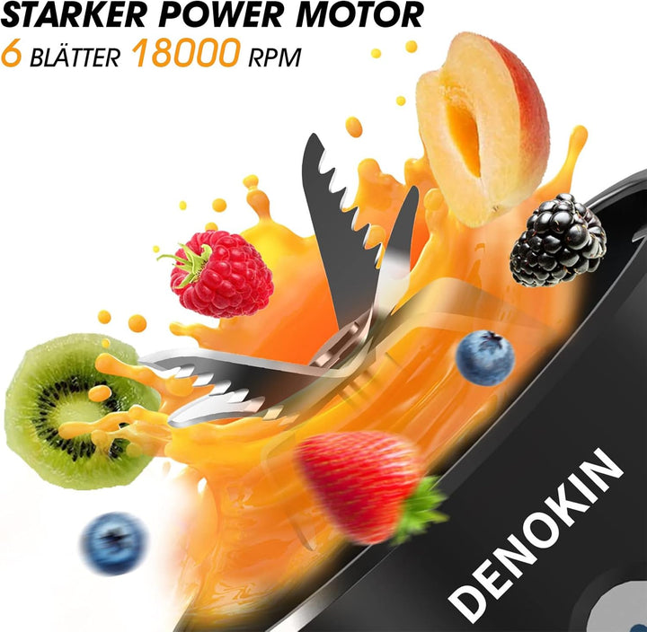 DENOKIN Tragbarer Mixer to Go/Blender/Smoothie Maker, 450ml Becher, Kabellos & USB-C Wiederaufladbar