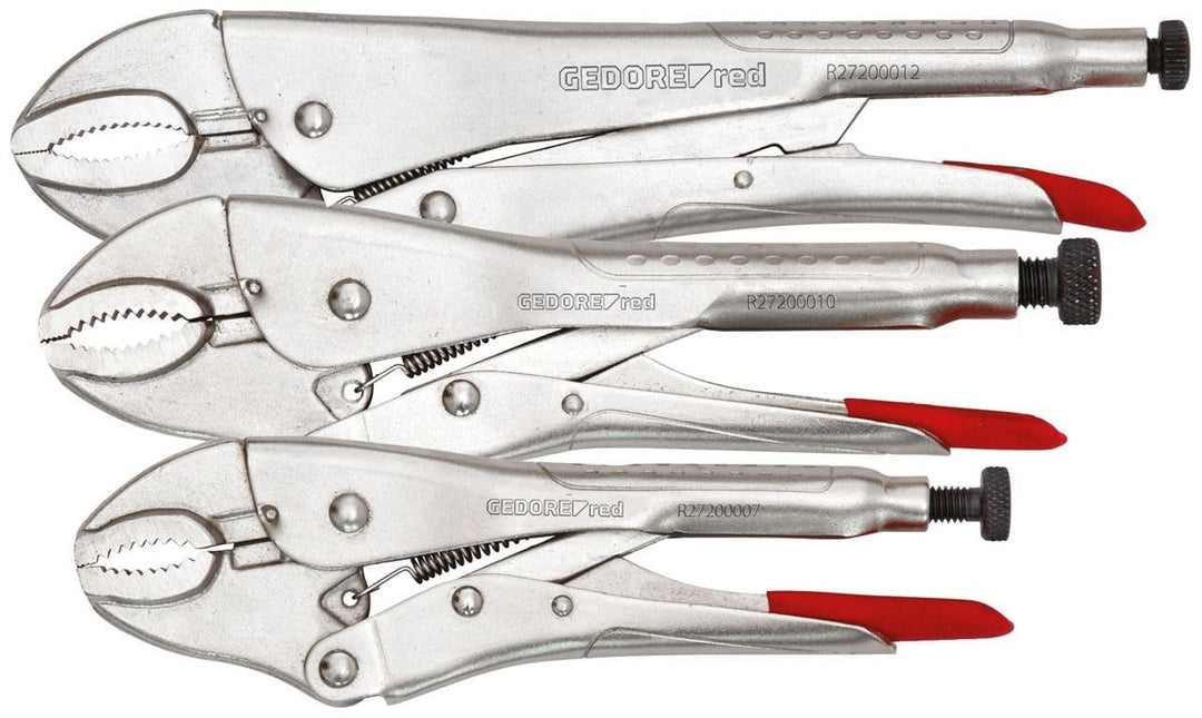 GEDORE red Gripzangensatz mit Selbstklemmfunktion, 3-teilig, 3,5-6 cm Spannweite, Einstellschraube u