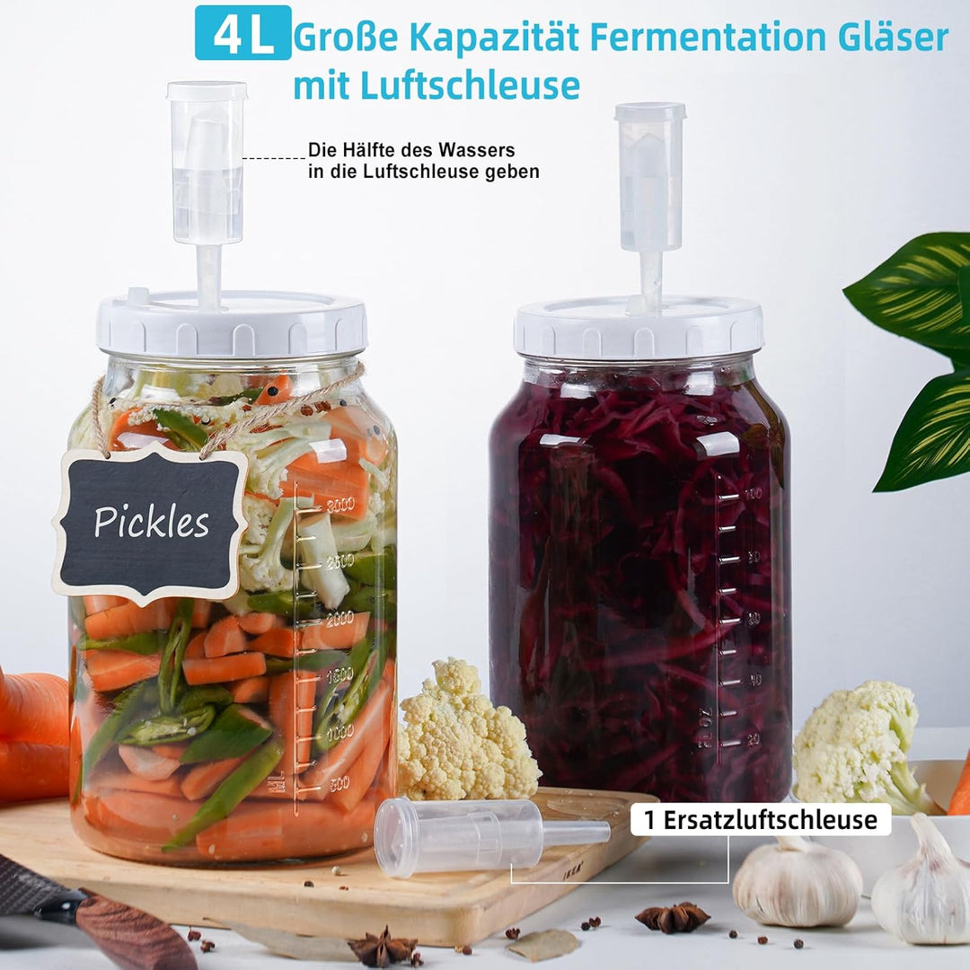 2x Gross Fermentierglas mit Luftschleuse - Breiter Mund Fermentiergläser mit Gärventil 4 Liter Ferme