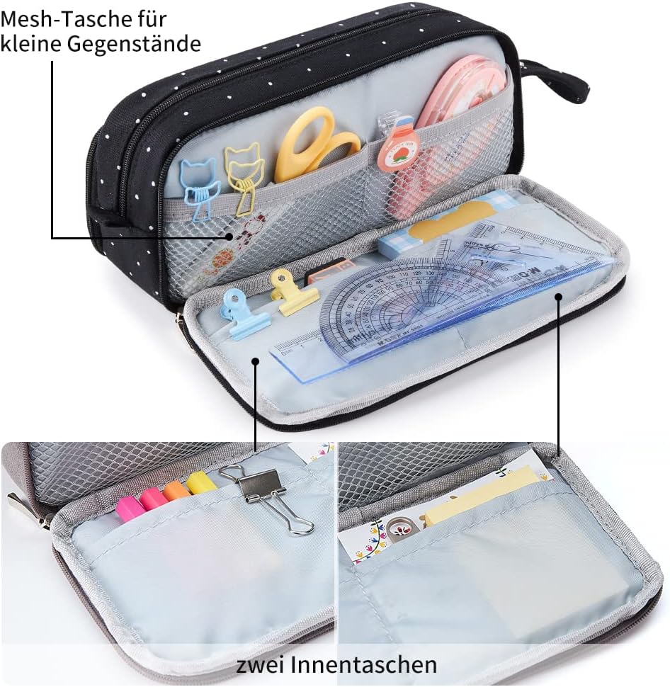 KALIDI Federmäppchen mit 3 Fächer Grosse Kapazität Mäppchen Federtasche Stiftetasche Pencil Case Ble