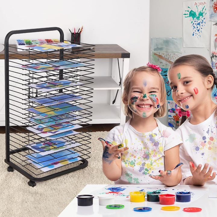 Bilder Trockengestell, Kunst-Trockenständer mit 25 abnehmbare Fächer & Rädern, Mobiles Bildertrocknu