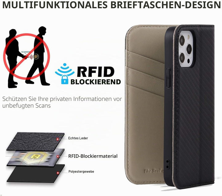 VISOUL iPhone 12 Mini Hülle,Handyhülle iPhone 12 Mini [100% Echtleder] [3 Kartenfächer] [Verdichtes