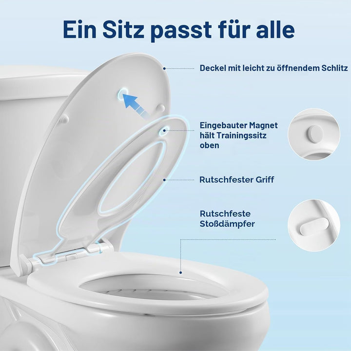 WC Sitz mit Absenkautomatik Oval,Toilettenbrille O, Klobrille Soft Close, Toilettensitz für Bad,Weis