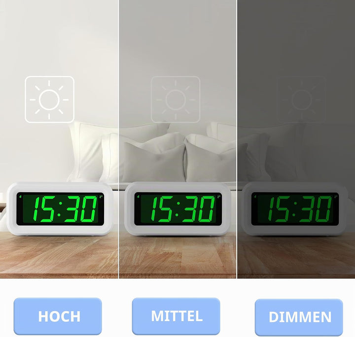 KWANWA Digitaler Wecker, LED Uhr Batteriebetrieben Tischuhr mit 3 Einstellbarer Helligkeit/Snooze/Oh