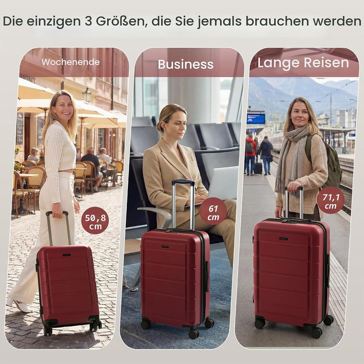 SHOWKOO Kofferset 3 Teilig Hartschale Leicht ABS+PC Erweiterbar Reisekoffer Haltbar Trolley Handgepä
