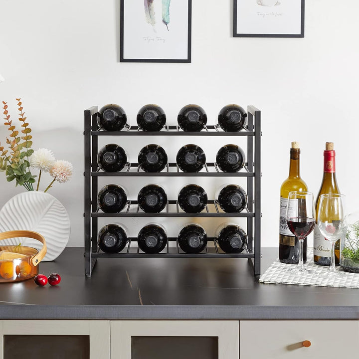 IBUYKE Weinregal Metall, Weinregal Freistehend Lagerung,4 Ebenen 16 Flaschenregal, Für Bartheke, Res