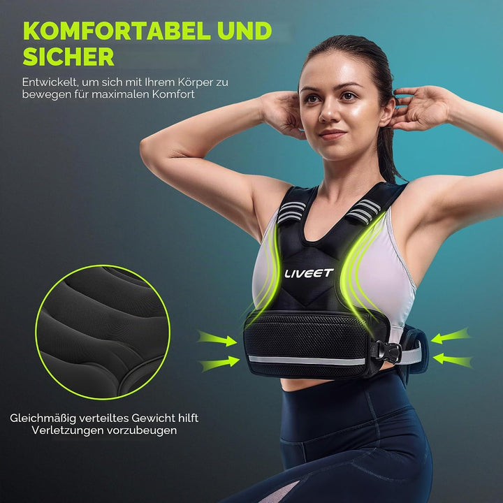 Verstellbare Gewichtsweste für Damen und Herren, 1,8-14,5 kg Gewichtsweste mit 6 Eisensandbeuteln, L