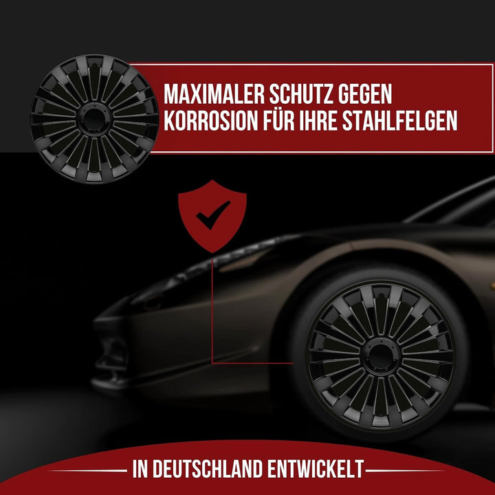 Albrecht 16 Zoll Radkappen schwarz für Stahlfelgen - Meridian Radzierblenden aus hochwertigem Kunsts