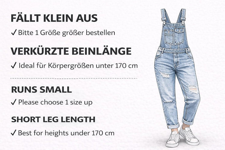 Nina Carter Damen Latzhose Jeans Boyfriend Denim Overall Jumpsuit Used-Look Sommeroverall M Blau (S5
