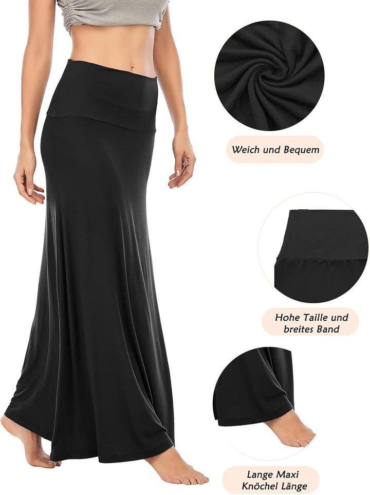 Durio Rock Maxirock Lang Damen Rock Weich Sommerrock Elegant Freizeitrock mit Hohem Bund Elastisch S