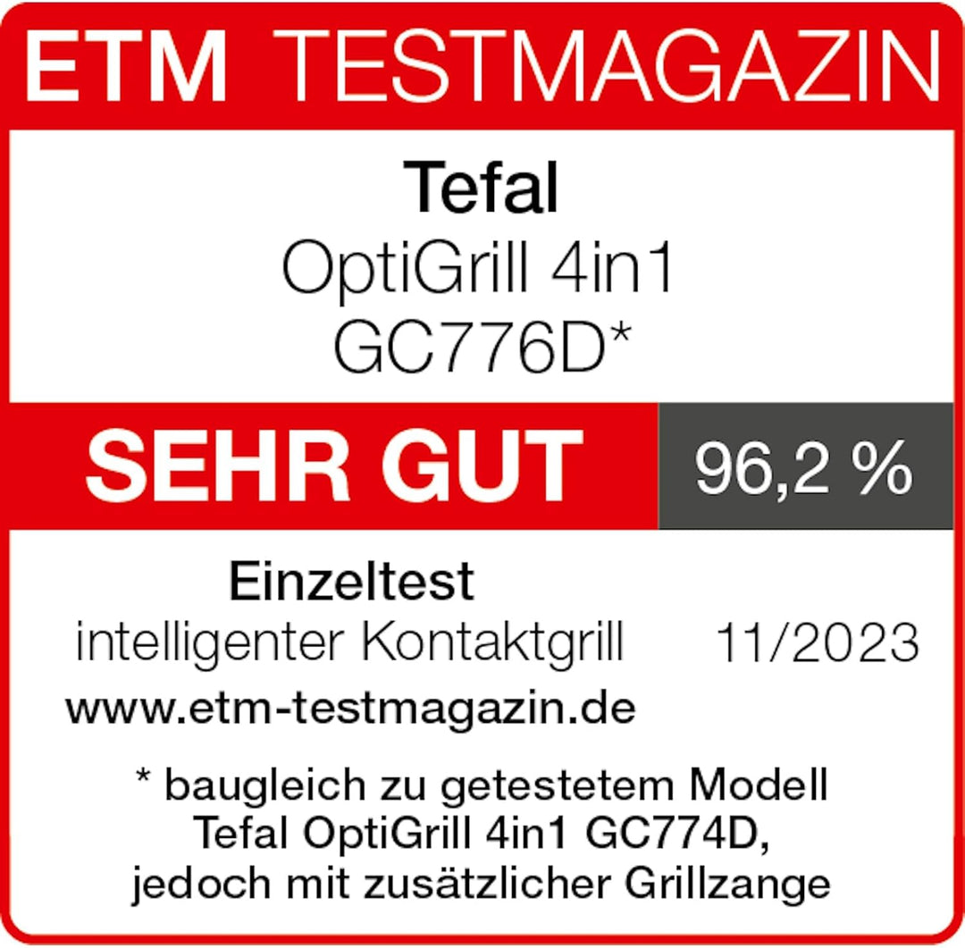 Tefal OptiGrill 4in1 Kontaktgrill mit Backschale, Aufklappbar, Tischgrill, 9 Programme, Garstufenanz