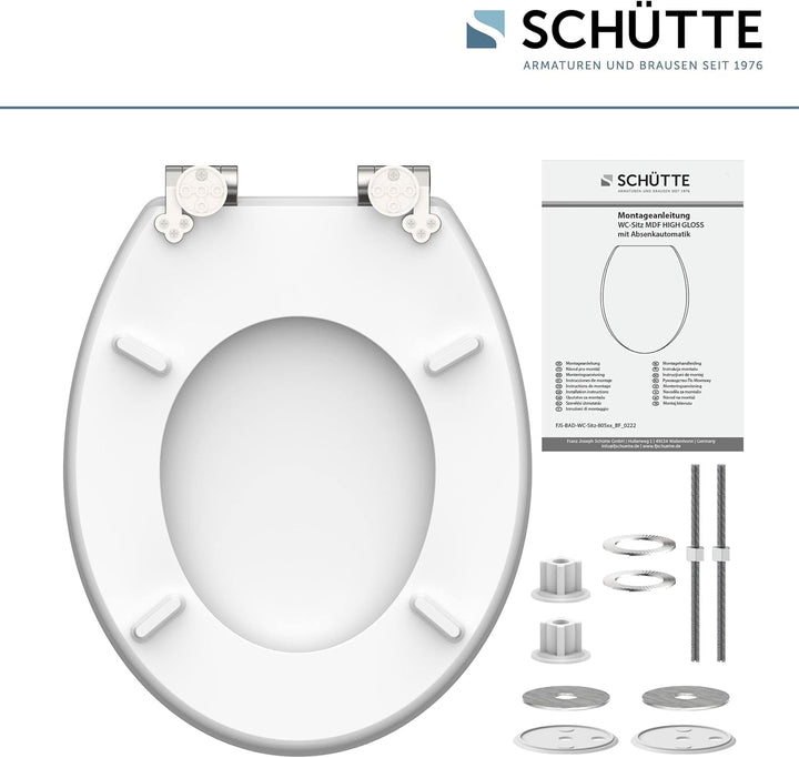 SCHÜTTE WC-Sitz Holzkern HG DIAMOND, Hochglanz Toilettensitz mit Absenkautomatik, passend für alle h