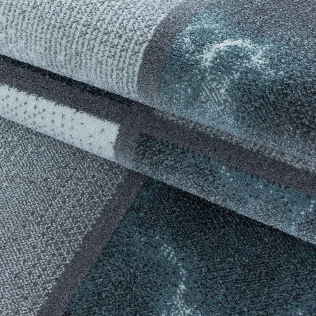 Carpetsale24 Modern Designer Teppich, Kurzflor Karo Design - Marmor Optik, Rechteckig, Blau Grau Wei