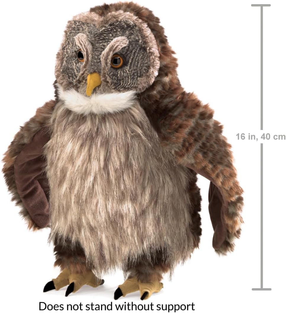 Folkmanis Handpuppe Puppet Eule mit „Huhu – Effekt“, Macht Geräusche, 3135
