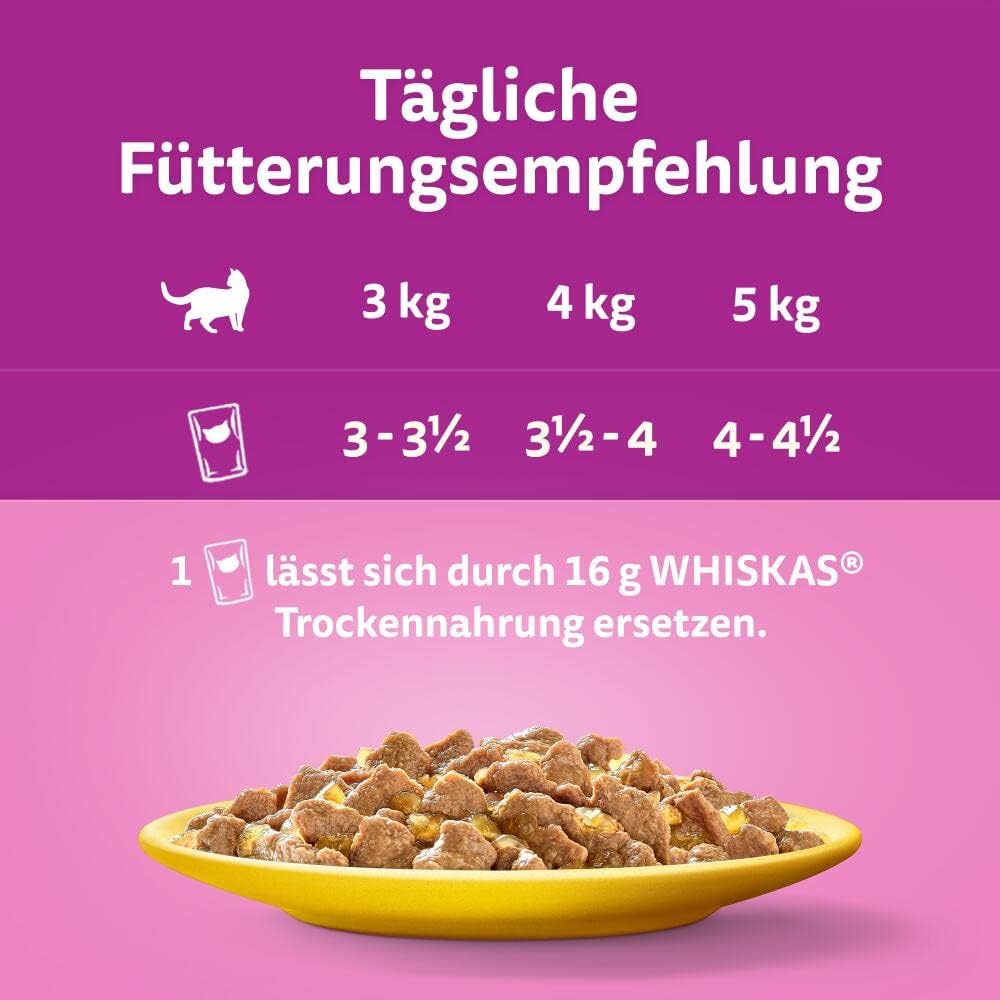 Whiskas Adult 1+ Katzennassfutter Geflügel Auswahl in Gelee, 120 Portionsbeutel, 120x85g (1 Grosspac
