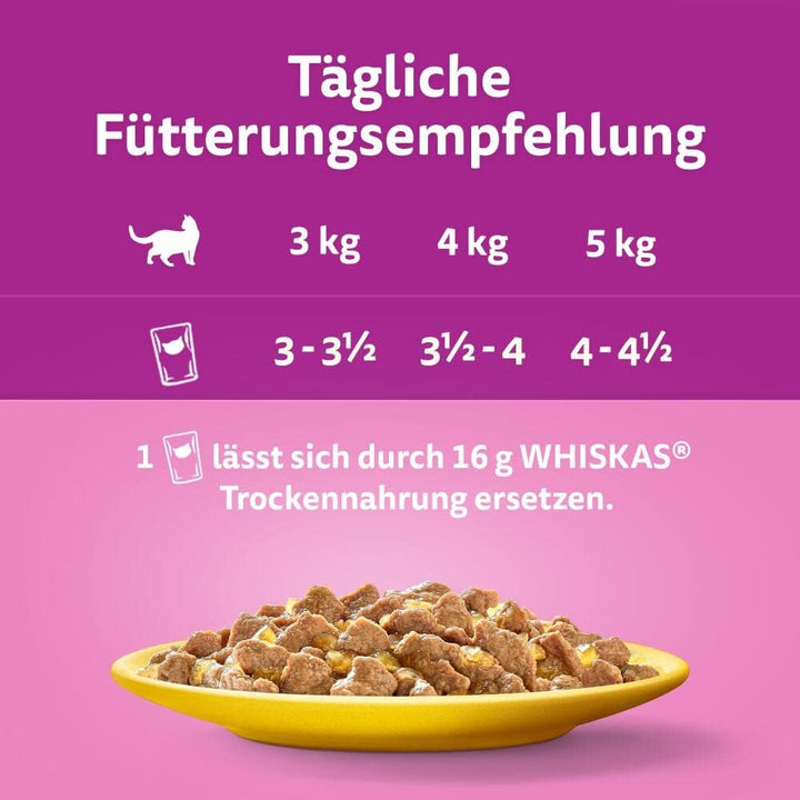 Whiskas Adult 1+ Katzennassfutter Geflügel Auswahl in Gelee, 120 Portionsbeutel, 120x85g (1 Grosspac