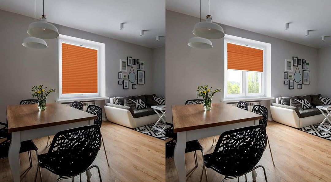 Domdeco Plissee 95x120cm Orange mit weiss lackierten Alu-Profilen, KlemmFix-Halterung zur Montage oh