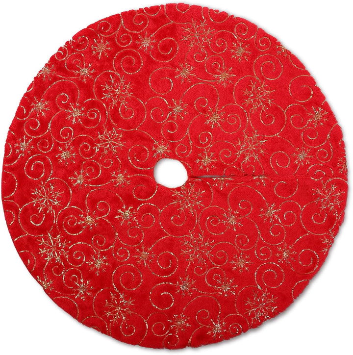 KONVINIT Rot Weihnachtsbaumdecke Plüsch Christmasbaumdecke Kunstfell Weihnachtsbaumteppich Rund Weih