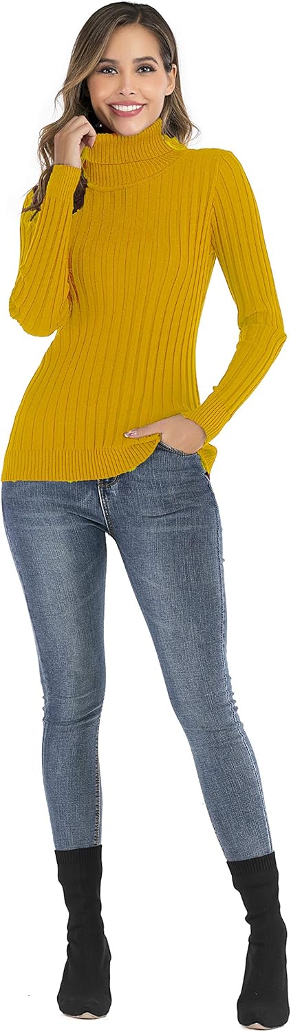 Enjoyoself Damen Strickpullover Gerippter Rollkragenpullover Feinstrick Elegant Langarm Strickpulli