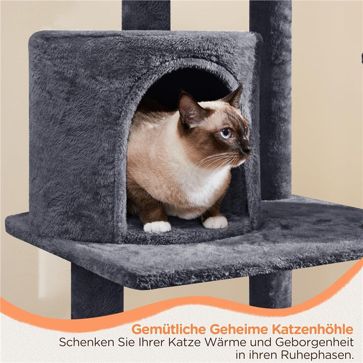 Yaheetech Kratzbaum Katzenkratzbaum 145 cm Stabiler Katzenbaum mit Aussichtsplattform Liegemulde Sis