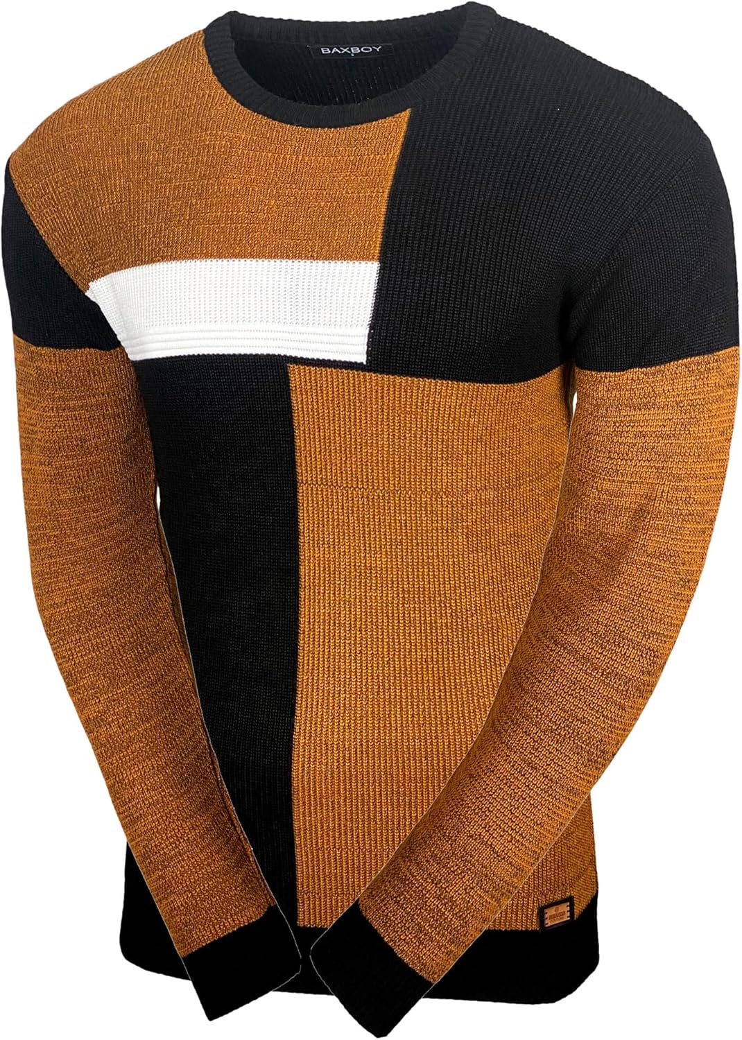 Baxboy Herren Pullover Slim Fit Rundhals Strick-Pullover Rundkragen Moderner Männer schwarzer Pulli