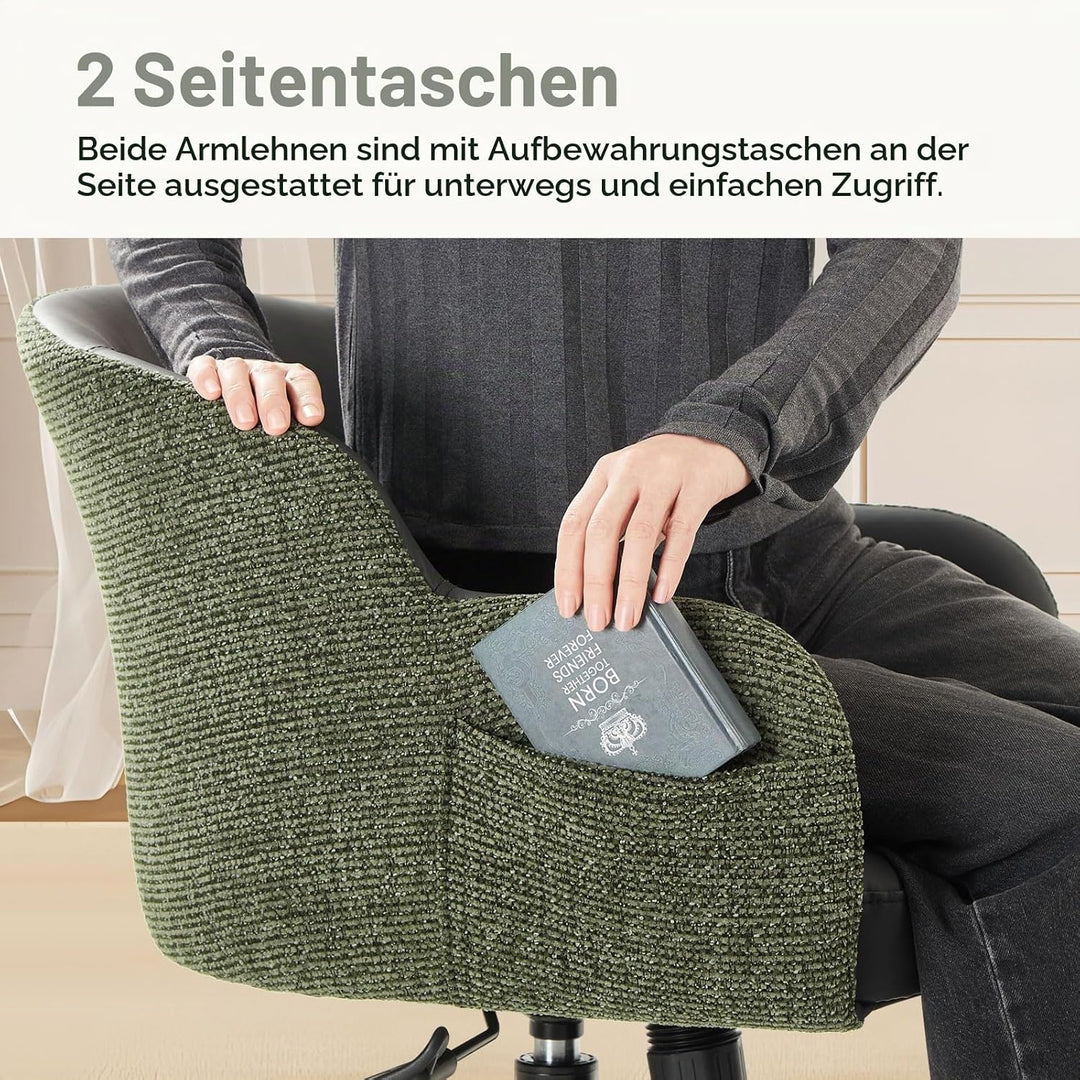 IWMH Bürostuhl, Höhenverstellbar Schreibtischstuhl mit Rollen und Seitentasche, Schreibtischstuhl mi