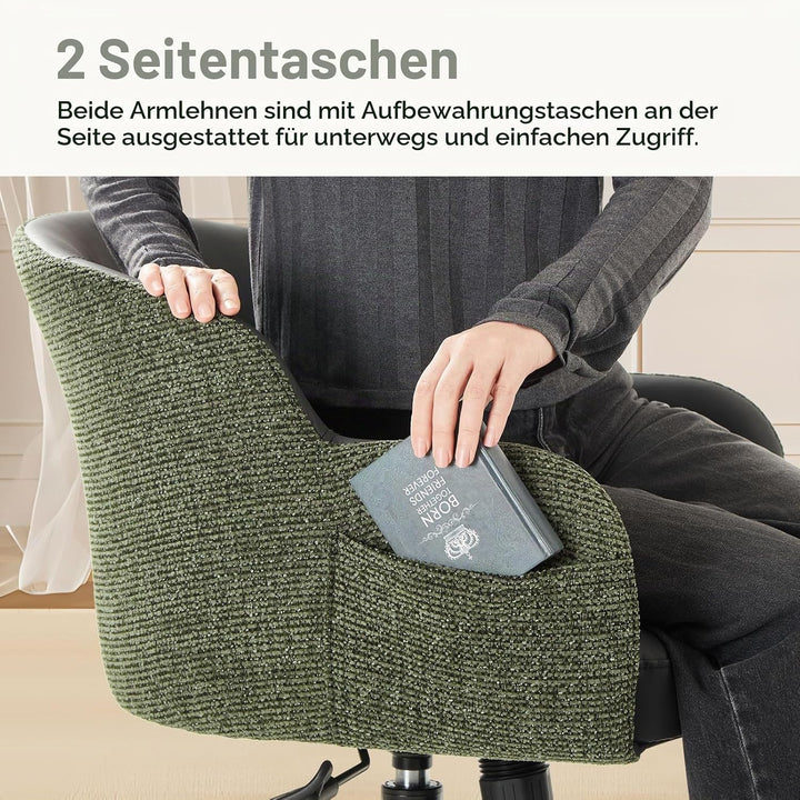 IWMH Bürostuhl, Höhenverstellbar Schreibtischstuhl mit Rollen und Seitentasche, Schreibtischstuhl mi