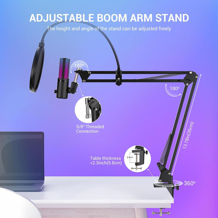 FDUCE M160 USB Gaming Mikrofon Set für PC,RGB Kondensator Podcasting Mikrofon mit Monitor Buchse,sch