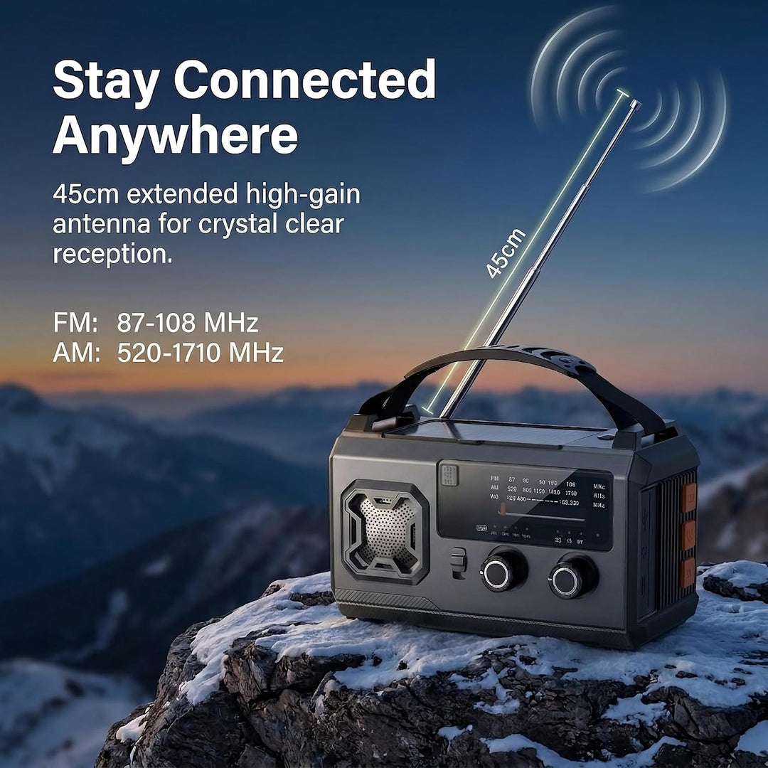 27000mAh Kurbelradio Notfallradio mit Solar & Powerbank: AM/FM Solarradio, Handkurbel, SOS, Taschenl