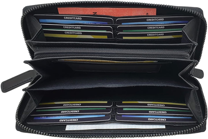Grosse Rind-Nappa Leder Damen Geldbörse / Geldbeutel / Portemonnaie / Portmonaise / Geldtasche / Por