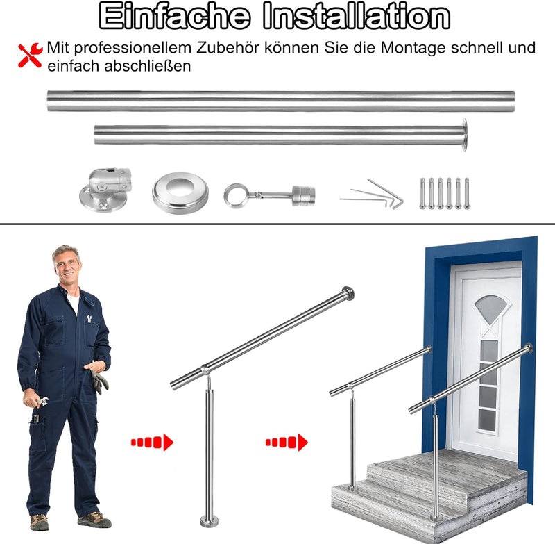 YRHome Edelstahl Eingangsgeländer Treppengeländer 120cm Handlauf Geländer für Treppen Pflegeleicht W