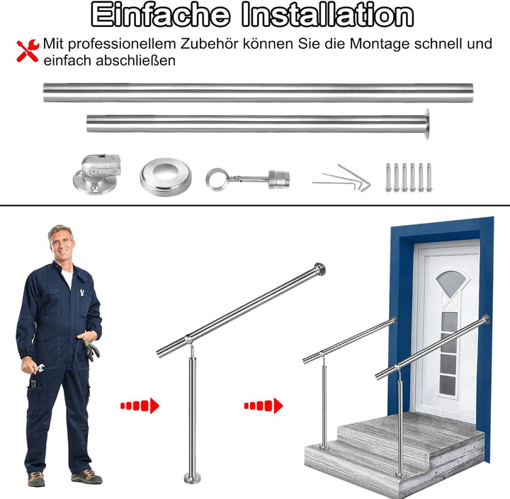 Edelstahl Eingangsgeländer Treppengeländer 150cm Handlauf Geländer für Treppen Pflegeleicht Wandhand
