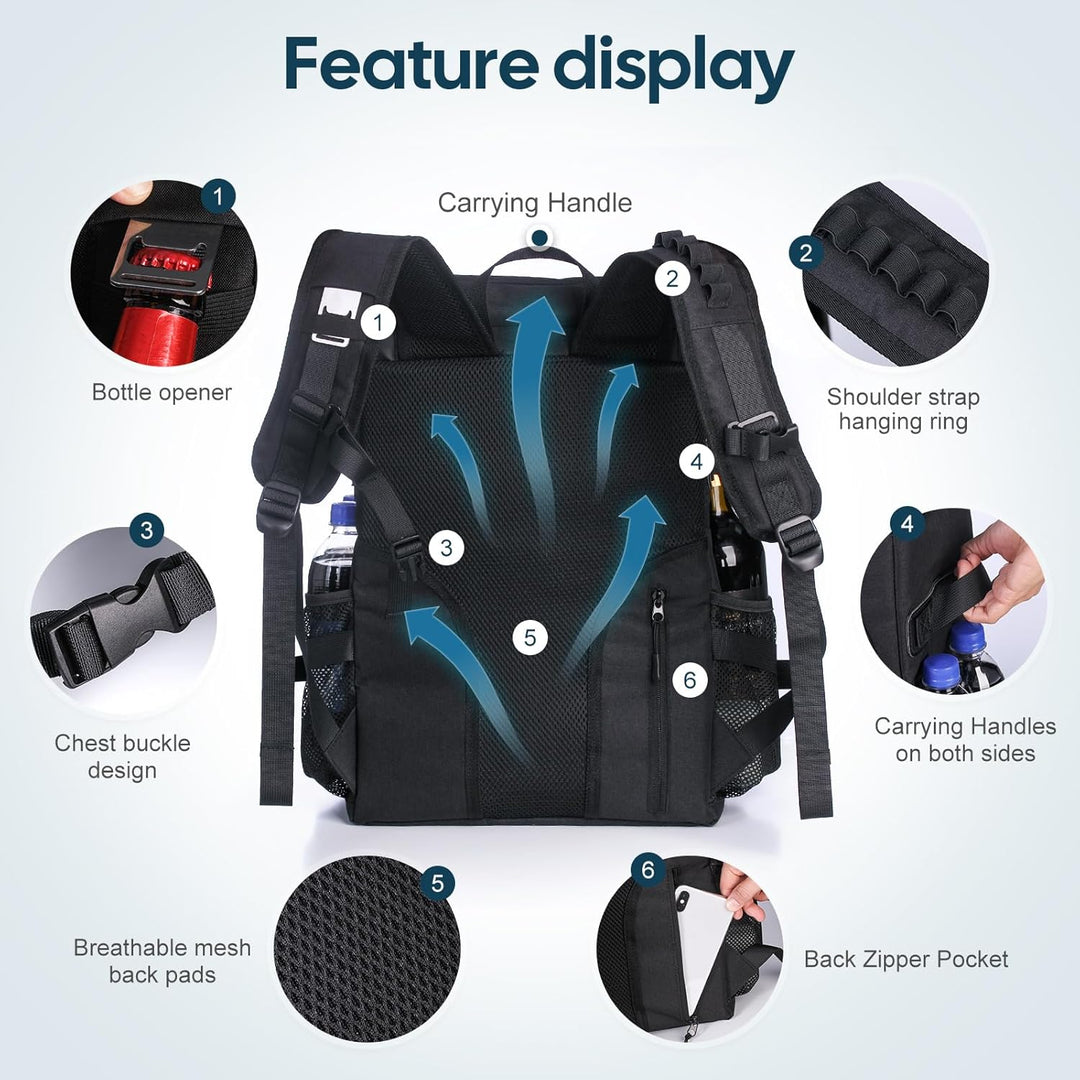 DEWUR Kühlrücksack 35L Thermo Rücksack Kühltasche Wasserdichter Picknickrücksack mit Flaschenöffner