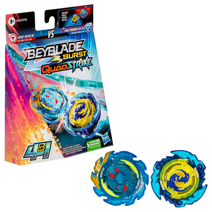 Beyblade Burst QuadStrike Komet Helios H8 und Tidal Pandora Epic P8 Kreisel Doppelpack, Battle Kreis