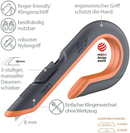Slice 10400 Kartonmesser mit Haken-Griff • 3 mögliche Klingenpositionen • Sicherheitsmesser mit Kera