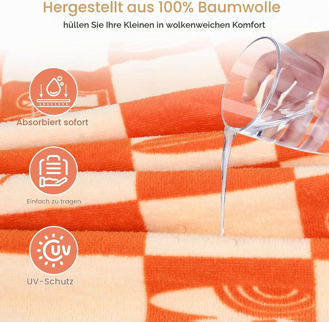 Kato Tirrinia 100% Baumwolle Badeponcho Strandtuch 90-120cm Kinder, Absorbierender Bademantel Badeha