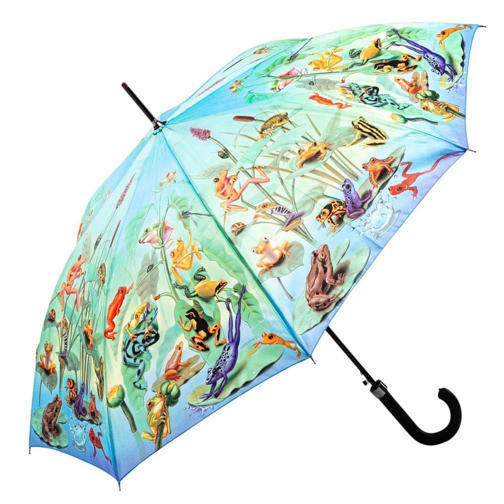 LUCKYWEATHER Regenschirm Stockschirm Damen/Herren Motiv Frog Family Auf-Automatik I Stockregenschirm