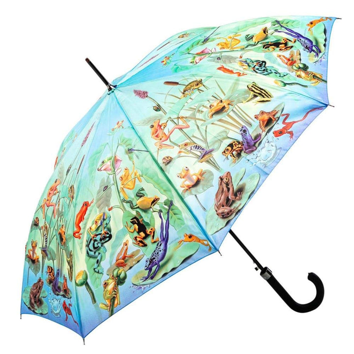 LUCKYWEATHER Regenschirm Stockschirm Damen/Herren Motiv Frog Family Auf-Automatik I Stockregenschirm