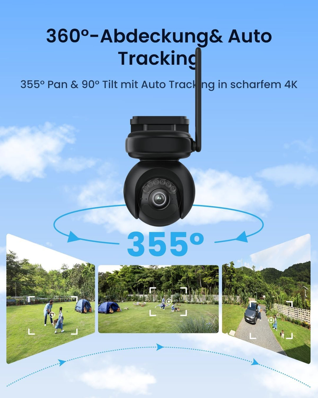 Reolink 4K Solar Überwachungskamera Aussen Akku, 500 Tage Akkulaufzeit, Auto-Tracking, 360° Schwenke