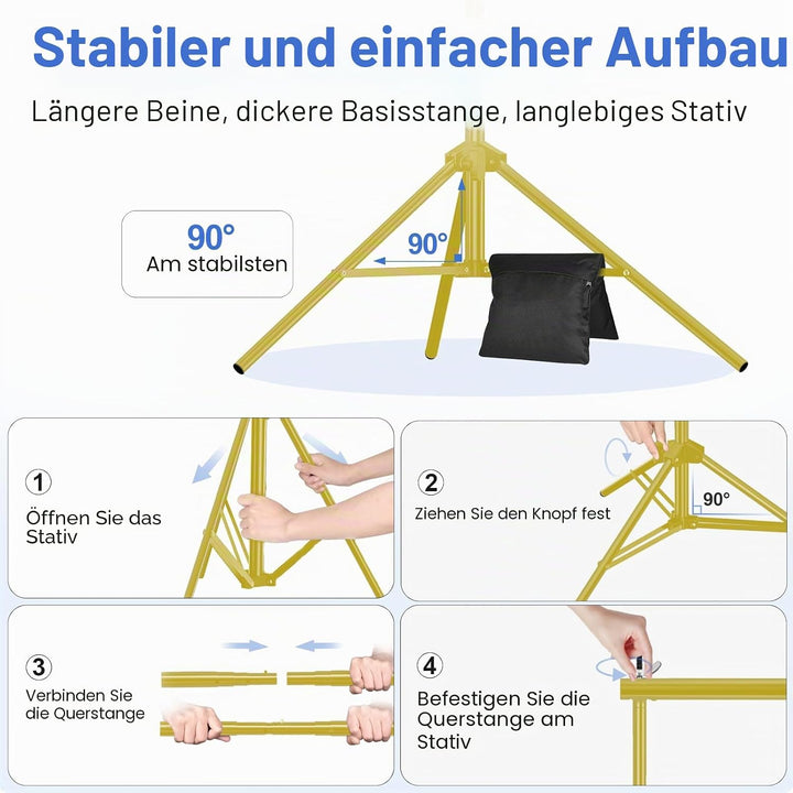 EMART Goldener Foto Hintergrund Ständer, 2x3m Verstellbarer Hintergrundsystem mit 8 Hintergrundklemm