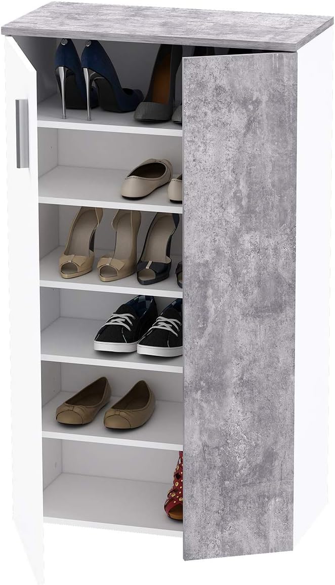 möbelando Schuhschrank Schuhkommode Flurschrank Kommode Anrichte Schrank Gretna I Weiss/Beton Beton/