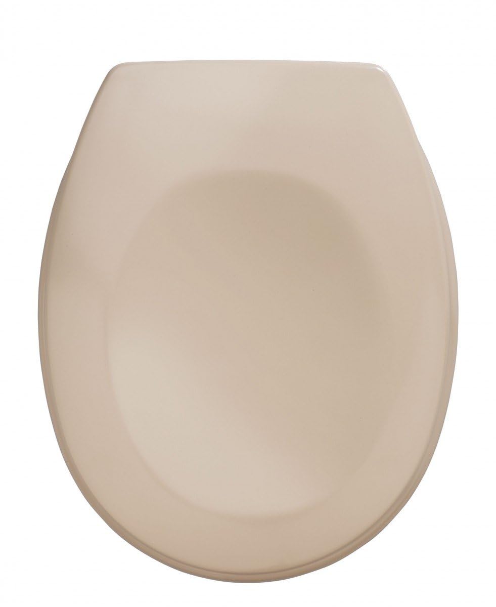 WENKO WC-Sitz Bergamo Beige - Antibakterieller Toilettensitz, verstellbare, rostfreie Edelstahlbefes