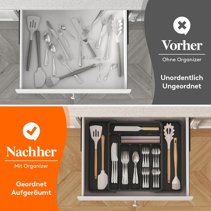 Lifewit Kleine Besteckkasten, Besteckeinsatz für Schublade, Verstellbarer Besteckkasten Erweiterbar