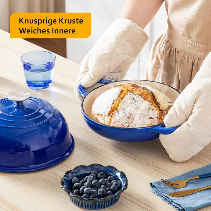 Velaze Emaille Schmortopf mit Deckel und Griffen, 4,8L Gusseisen Topf Brot Backen, 26 cm Brotbacktop