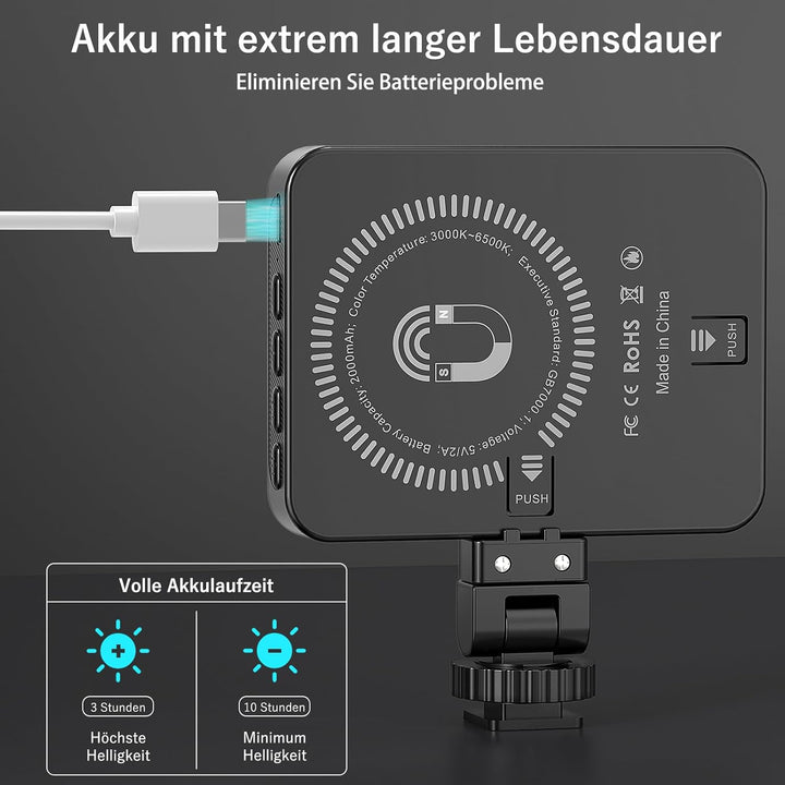 VRIG FD-128 Selfie Licht Handy, 128LED wiederaufladbare kalte Boot Clip1/4 Schraubenlöcher, 3000K–65