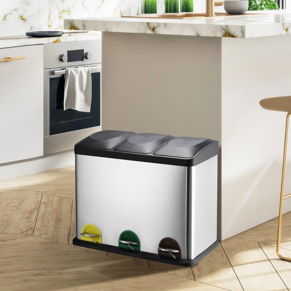 MSV Mülleimer Mülltrennsystem 60 L (3x20 Liter) mit Inneneimer grosse Abfallbehälter Abfalleimer Tre