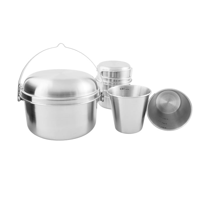 Tatonka Camping-Kochgeschirr Mini Set II (6-teilig) - Edelstahl-Geschirr mit Topf, Deckel und drei T
