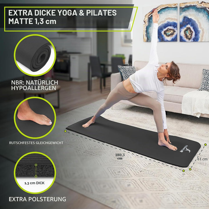 ProsourceFit Extra Thick Yoga and Pilates Mat 1/2" Black, 1/2" Black