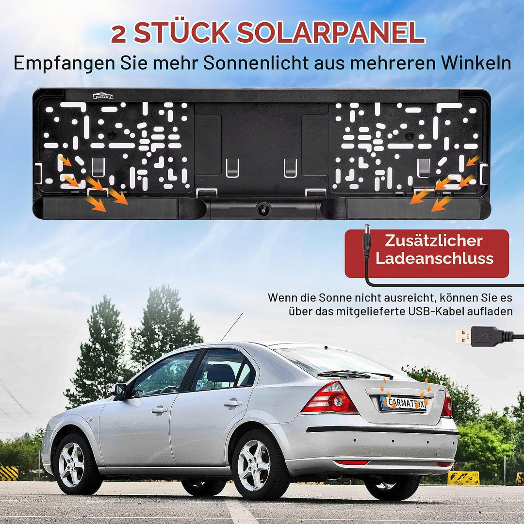 Solar Funk Auto Rückfahrsystem HD Rückfahrkamera im KFZ Nummernschild mit 5" IPS Monitor Vorne und H